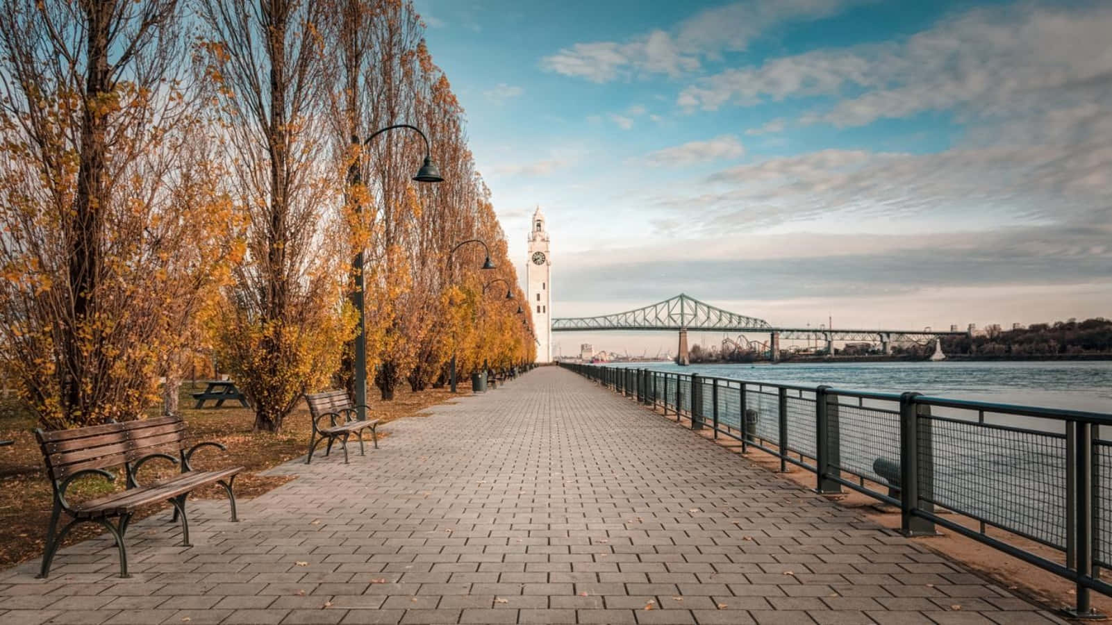 Autumn Riverside Walkway Longueuil Wallpaper