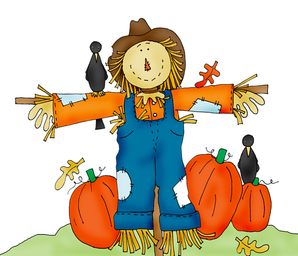 Autumn Scarecrowand Pumpkins PNG