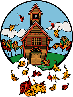 Autumn Schoolhouse Scene PNG