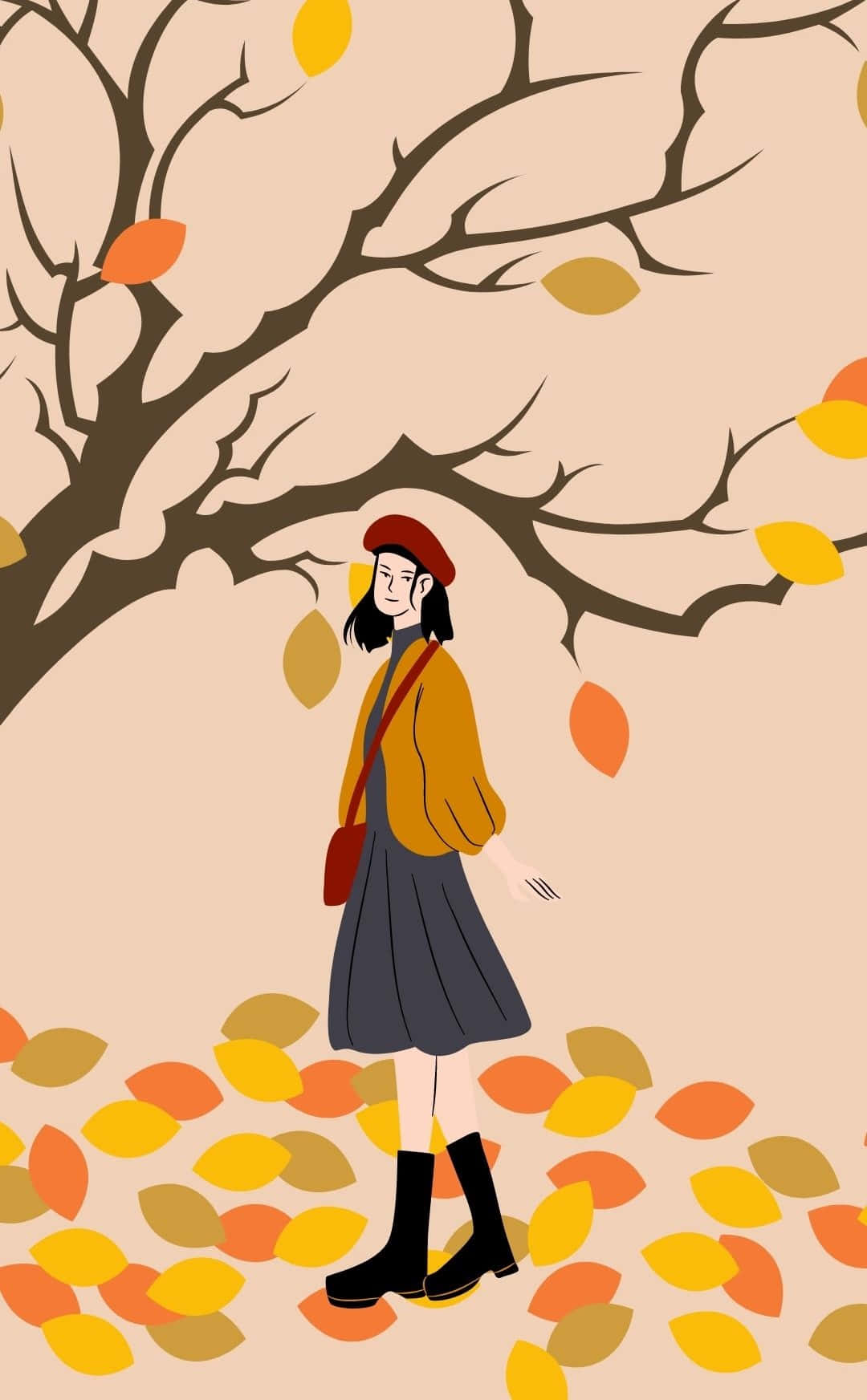 Autumn Stroll Illustration Wallpaper