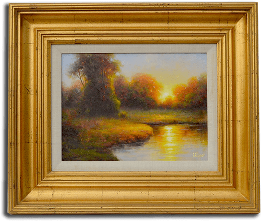 Autumn Sunset River Landscape Painting PNG