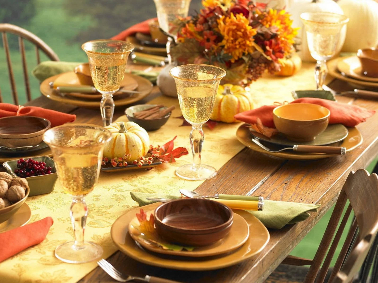 Autumn-themed Dinner Table Setting Background