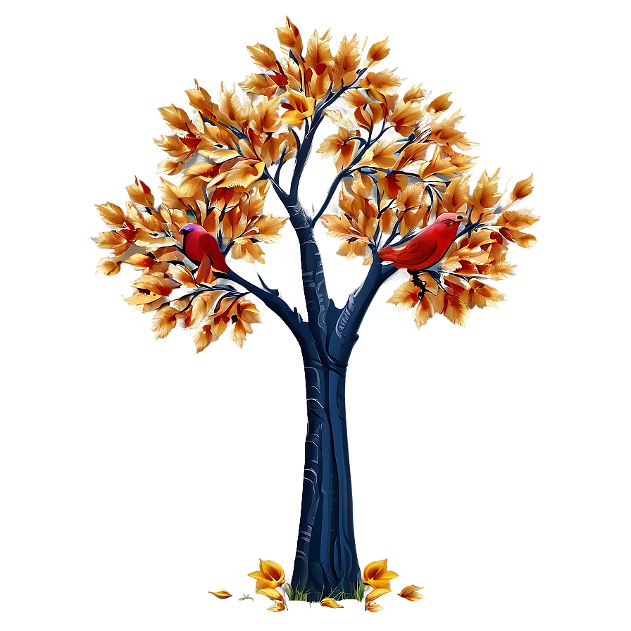 Autumn Tree With Birds Png Pby PNG
