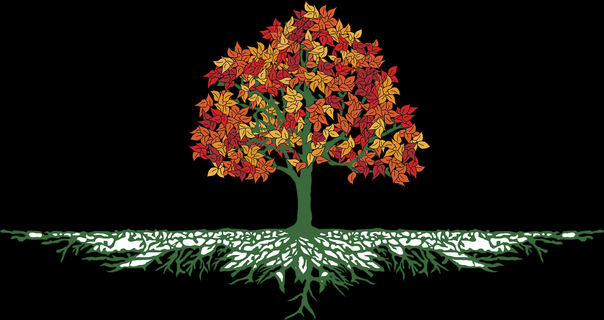 Autumn Treewith Visible Roots PNG