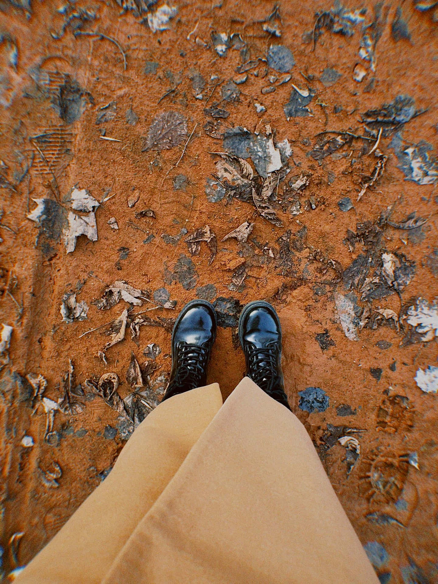 Autumn Walk Bootsand Fallen Leaves Wallpaper