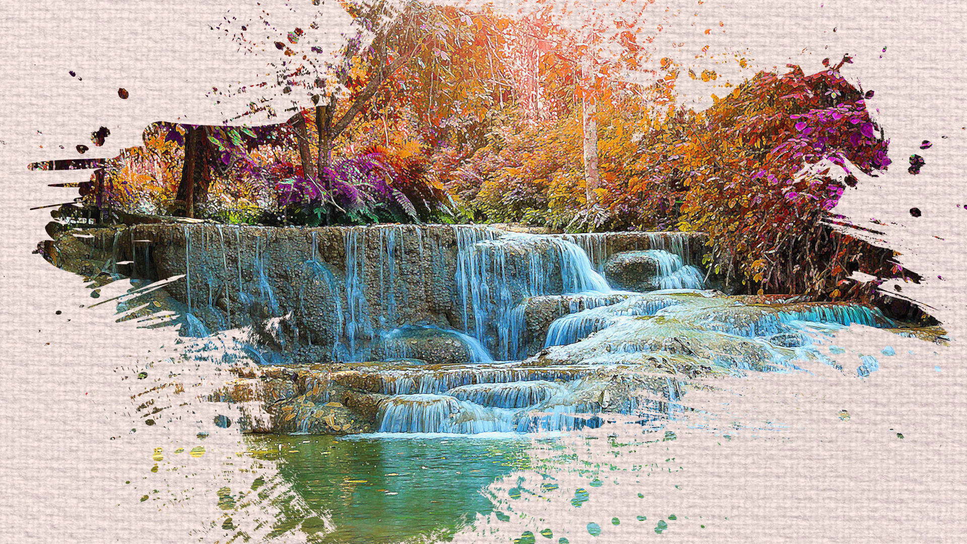 Autumn Waterfall Artistic Render4 K U H D Wallpaper