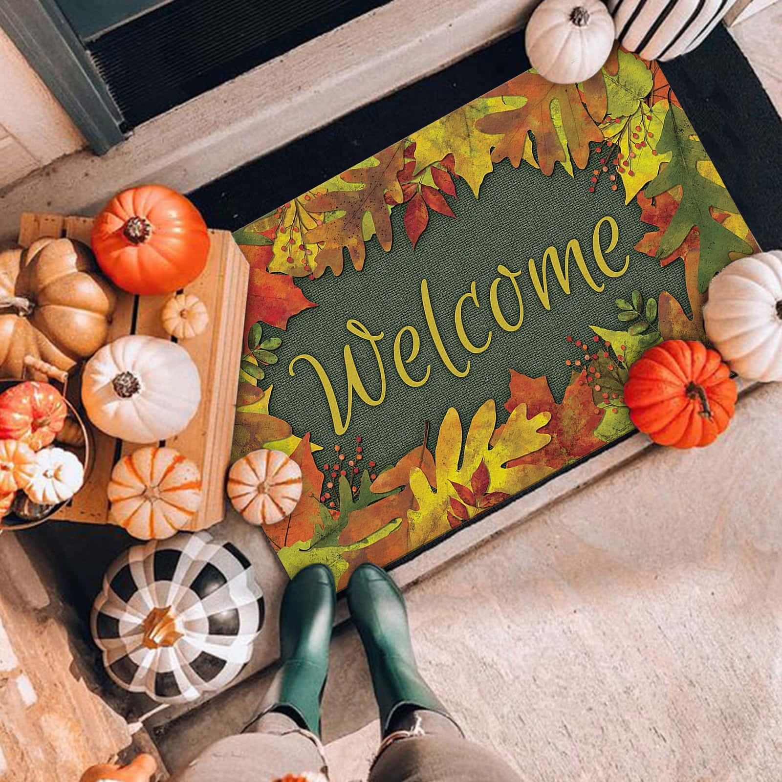 Autumn Welcome Mat Thanksgiving Decor Wallpaper