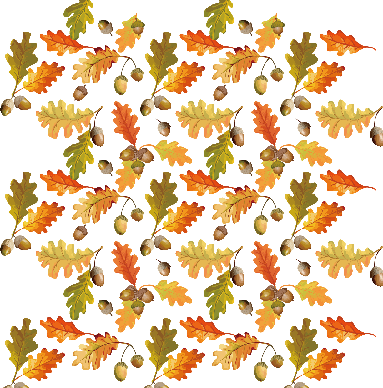 Autumn_ Oak_ Leaves_and_ Acorns_ Pattern PNG
