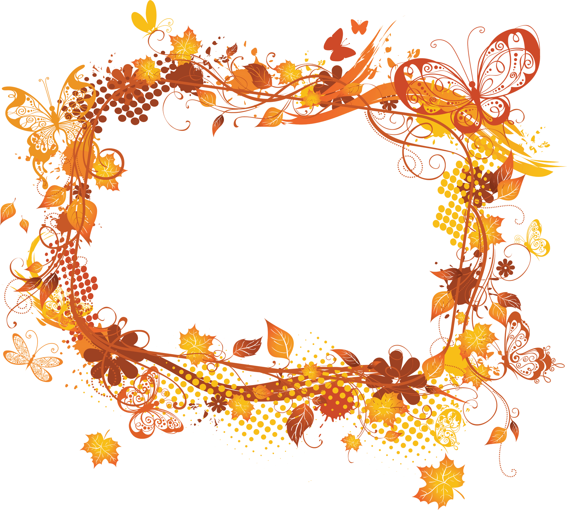 Autumnal Butterfly Leaf Frame PNG