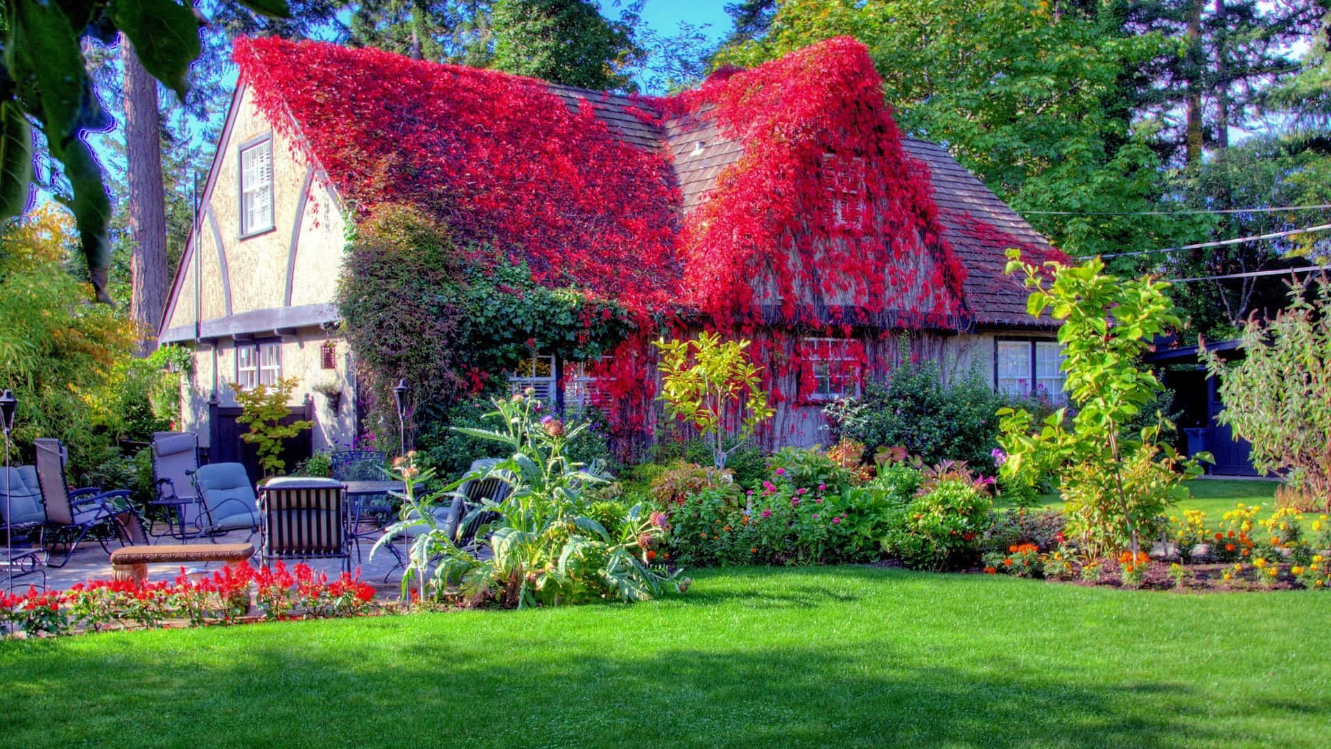 Autumnal Cottage Garden Beauty Wallpaper