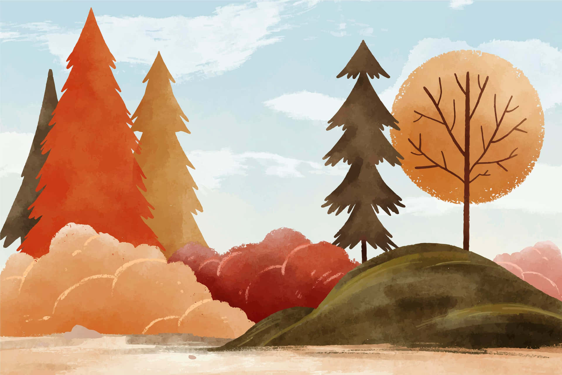 Autumnal Forest Mural Illustration Wallpaper