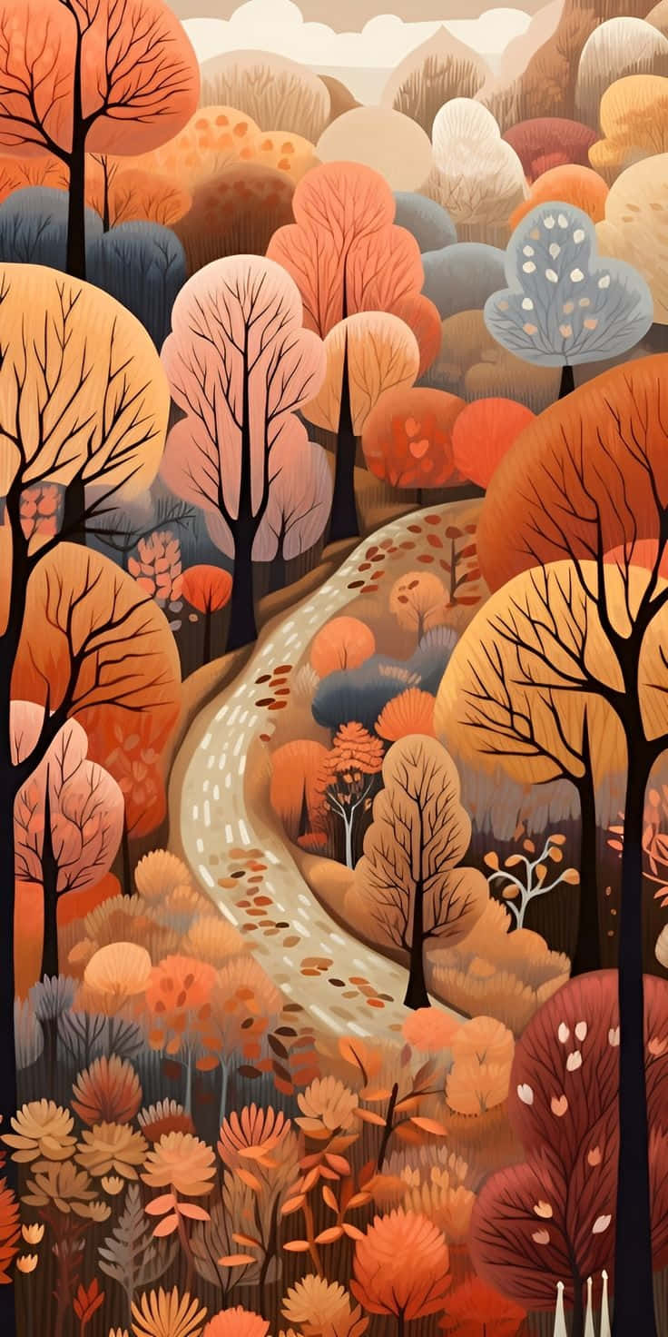 Autumnal Forest Path Illustration Wallpaper