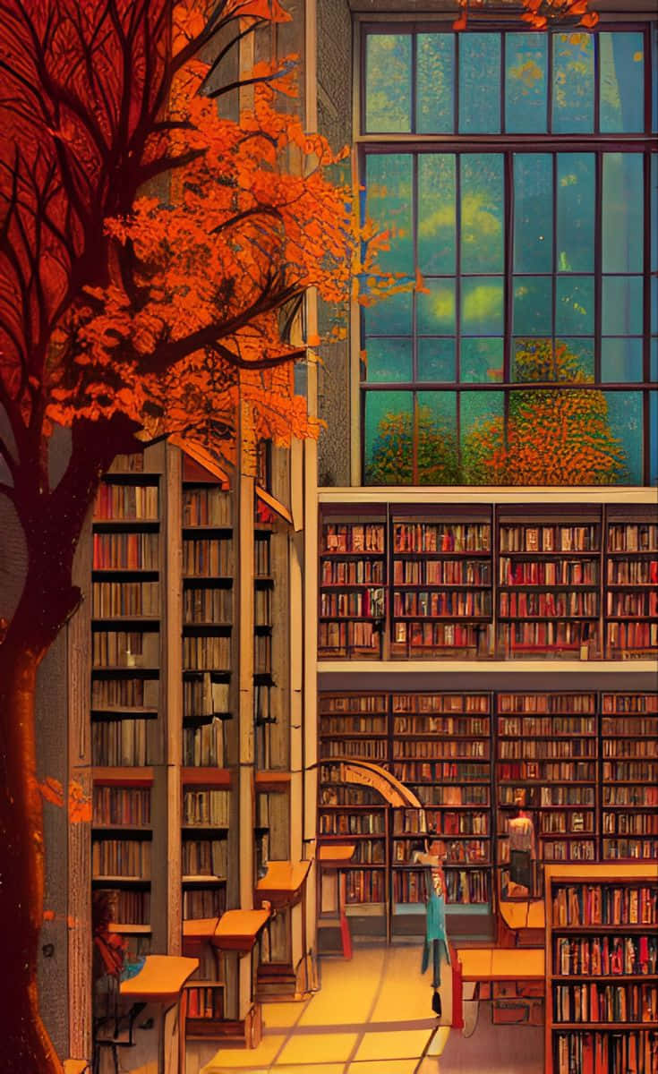 Autumnal Library Aesthetic Wallpaper
