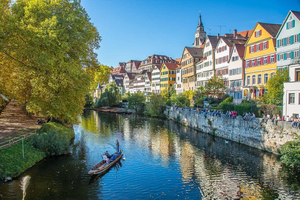 Herfst In Baden Zwitserland Rivier Uitzicht Achtergrond