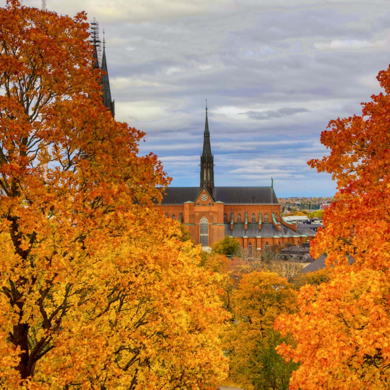 Autumnin Uppsala Cathedral View Wallpaper