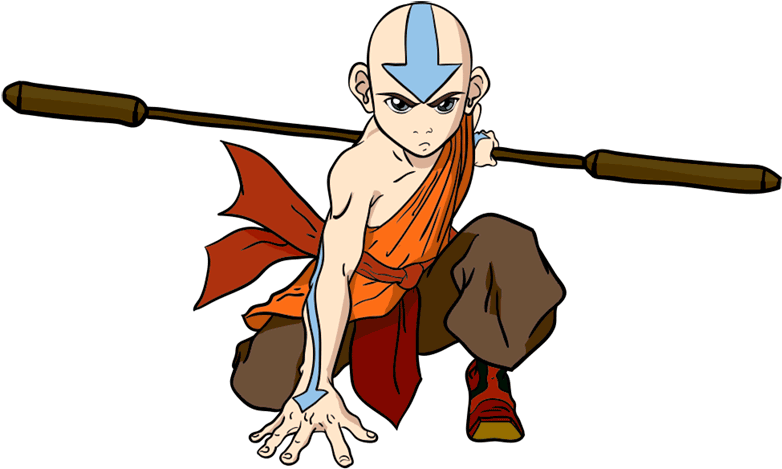 Avatar Aang With Staff PNG
