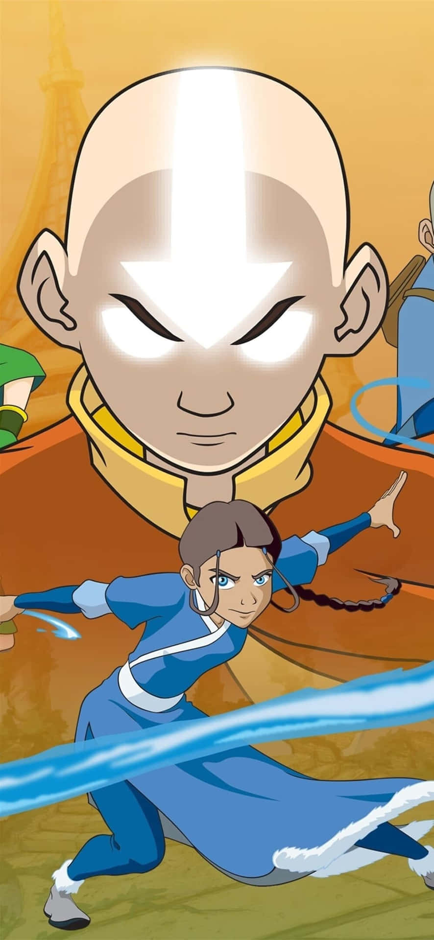 Avatar Aang En Katara Actie Pose Achtergrond