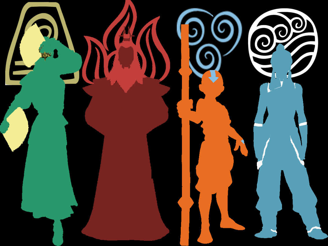 Avatar Elementaire Silhouetten Achtergrond