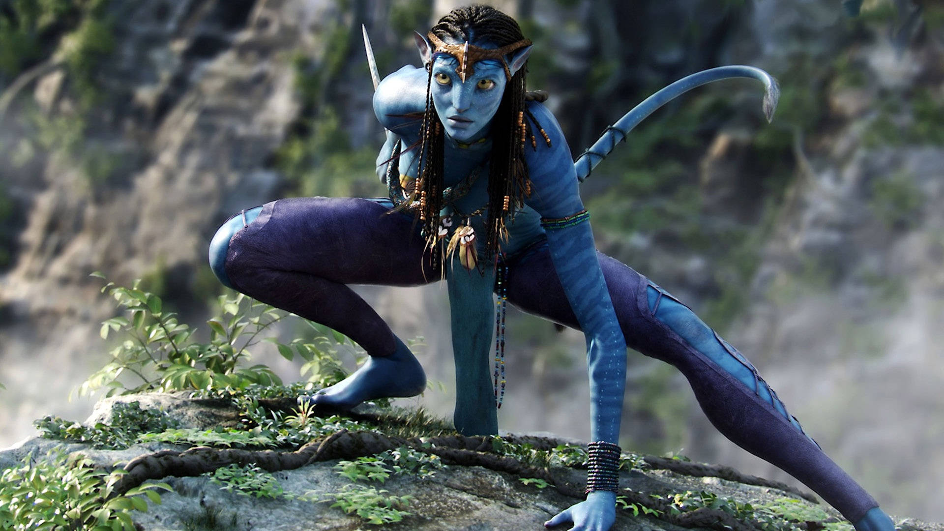 Avatar Neytiri In Battle Stance Background