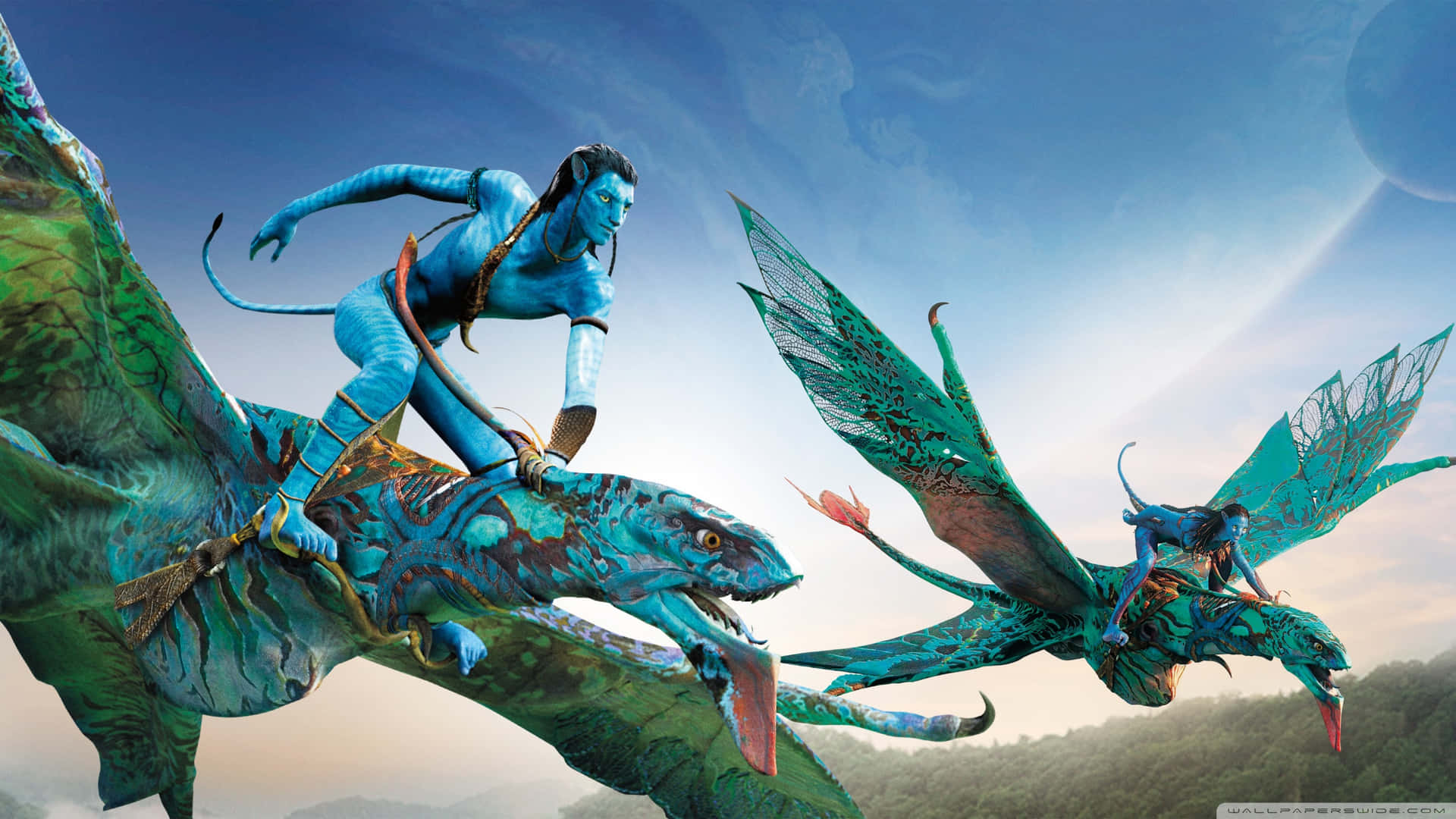Avatarpandora Hombre Y Mujer Montando Dragón Azul Fondo de pantalla
