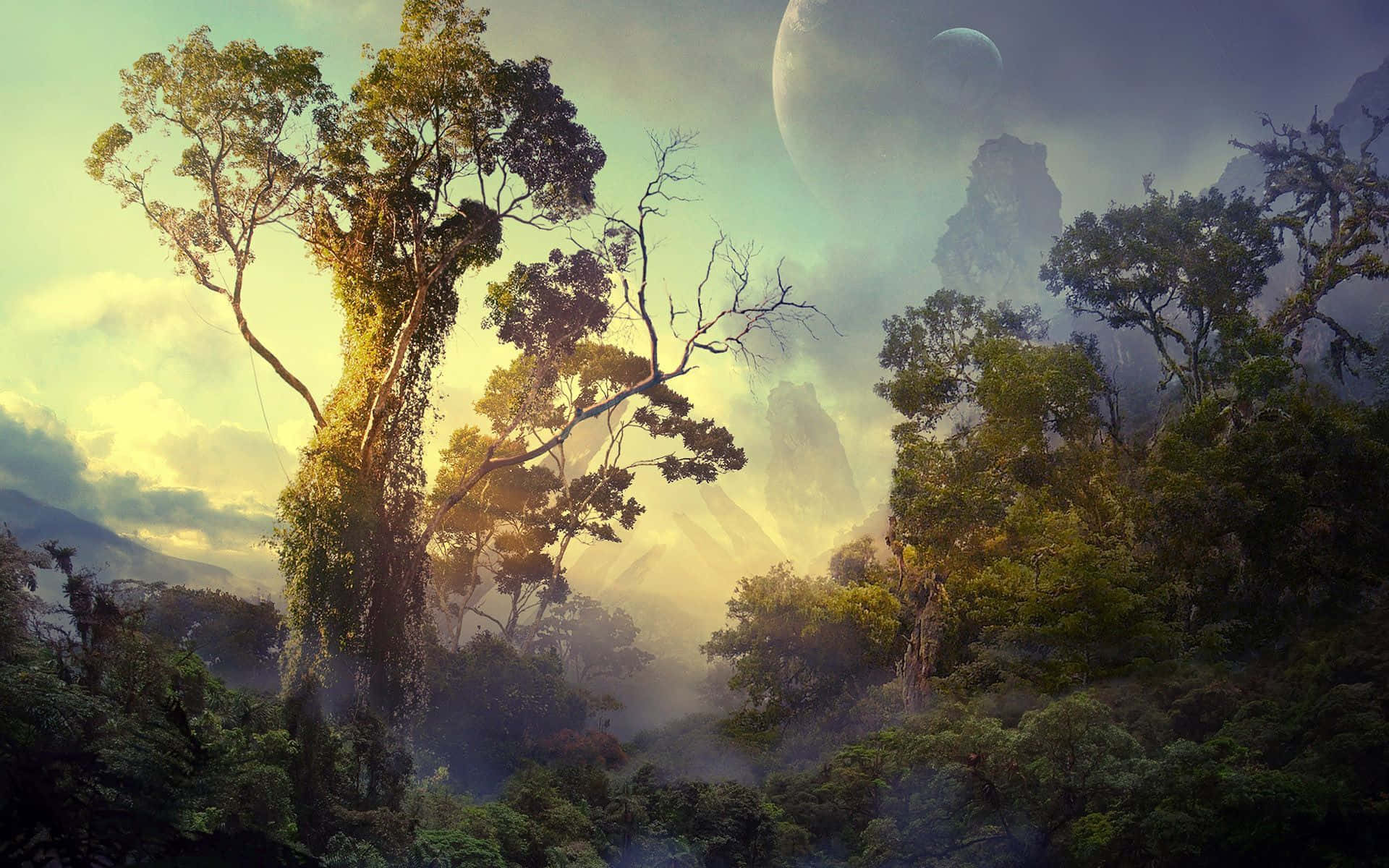 Unavista Aérea De La Impresionante Pandora, La Vibrante Luna De La Película Avatar Fondo de pantalla