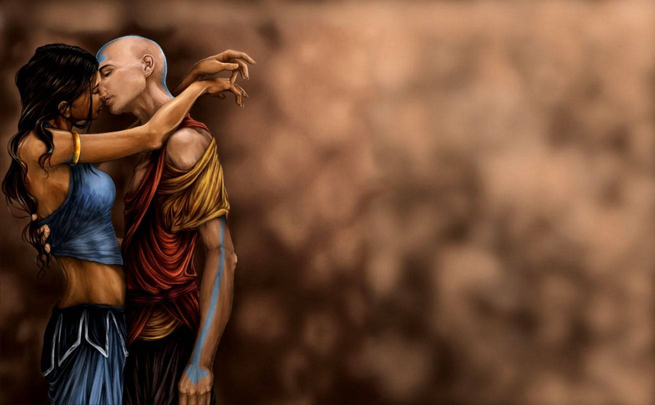 Two Worlds United - Aang and Katara of Avatar The Last Airbender Wallpaper