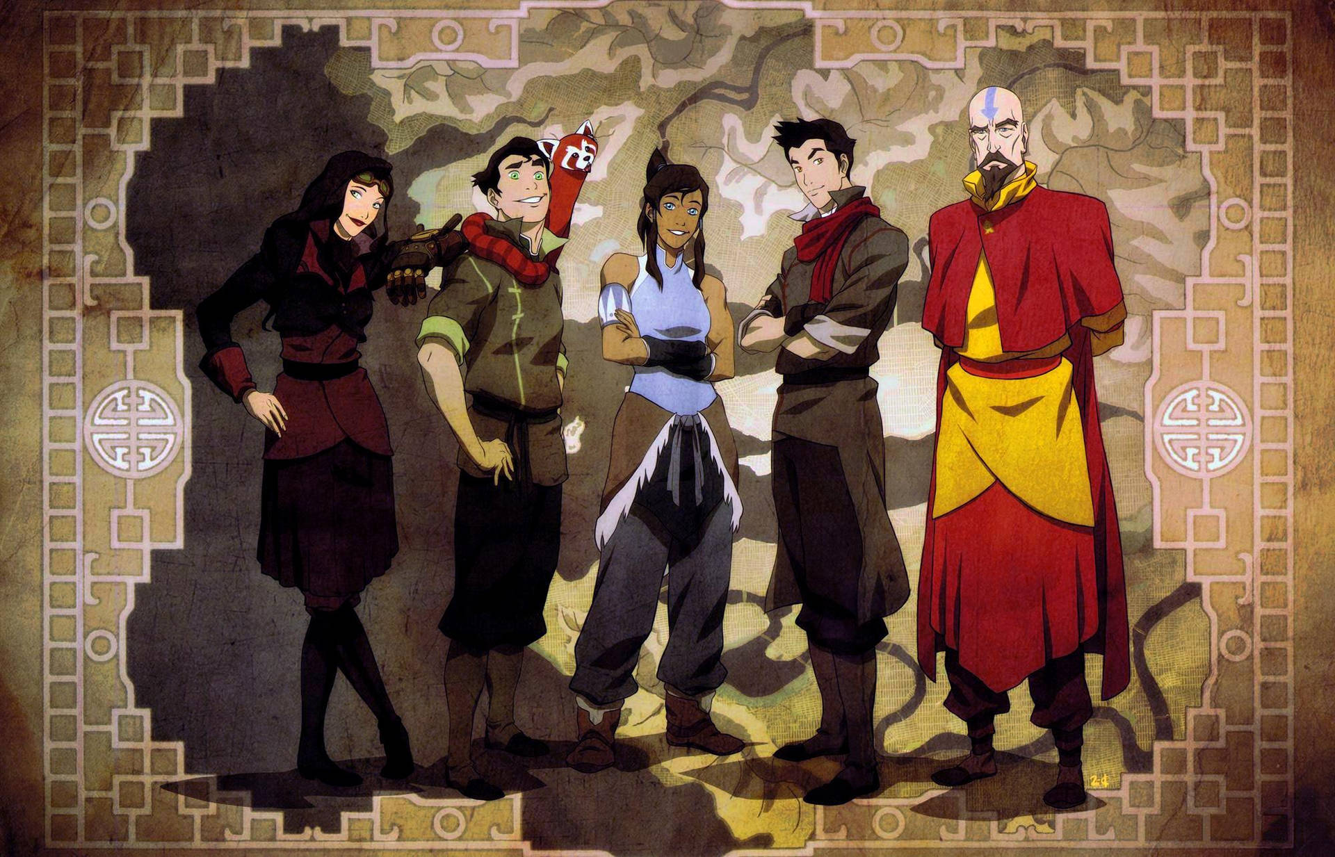 Aang, the Avatar and protector of the four nations and Korra, the powerful successor to Aang Wallpaper