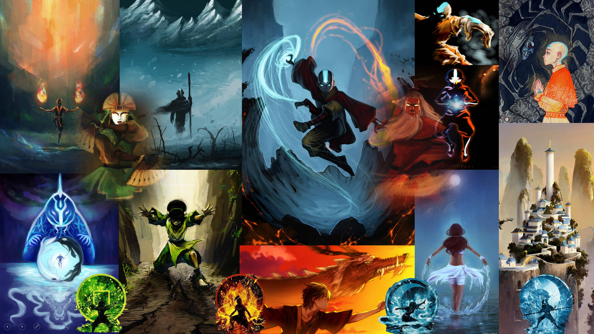 Firebending Masters Aang & Zuko Unleash Their Powers Wallpaper