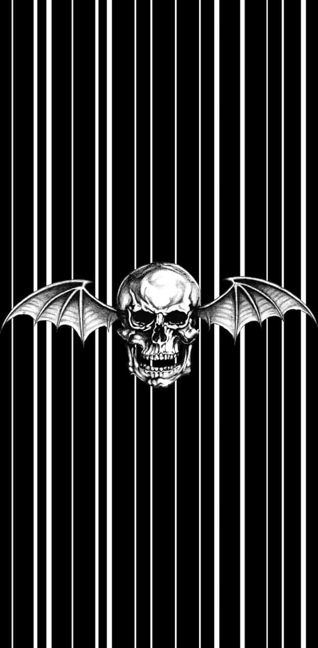 A Black And White Skull With Wings On A Black And White Background Wallpaper