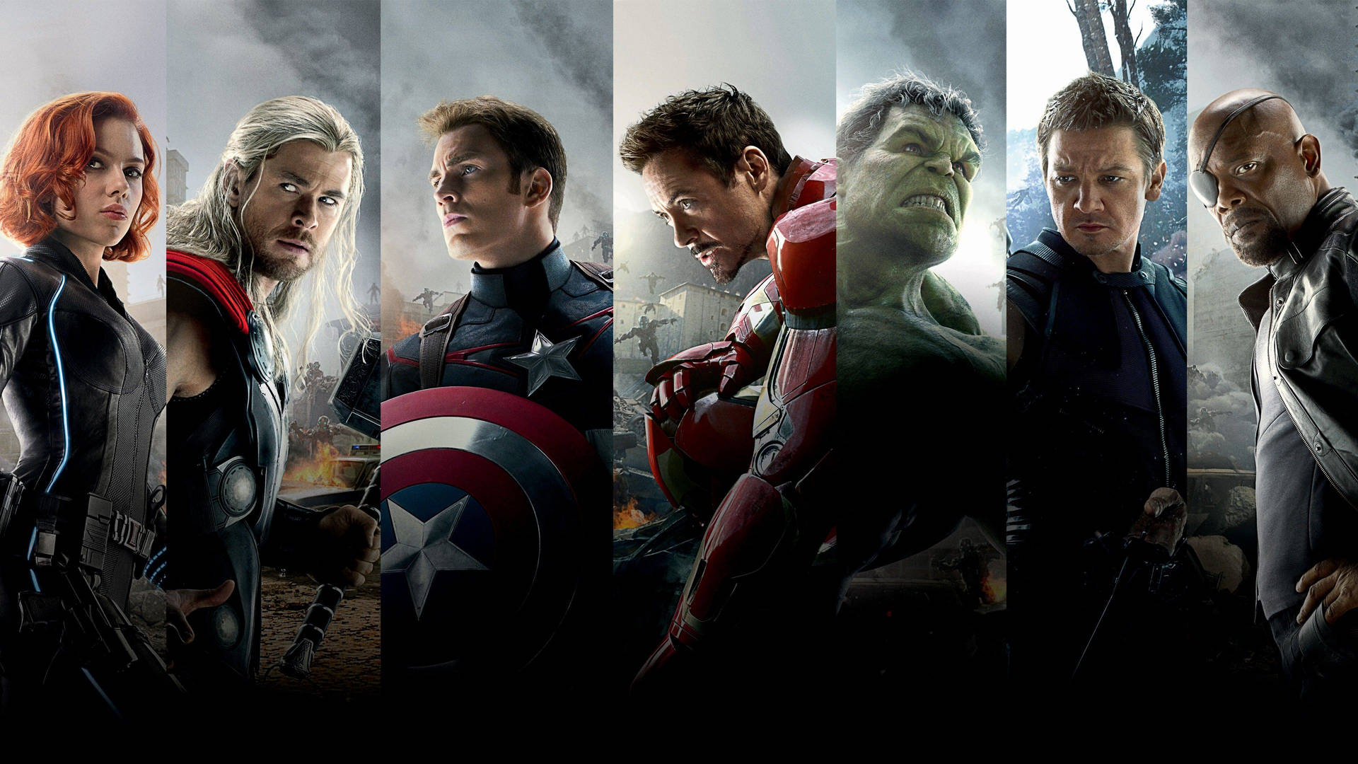 Avengers superheroes characters, Thor, Black Widow, Hulk, Captain America an others.