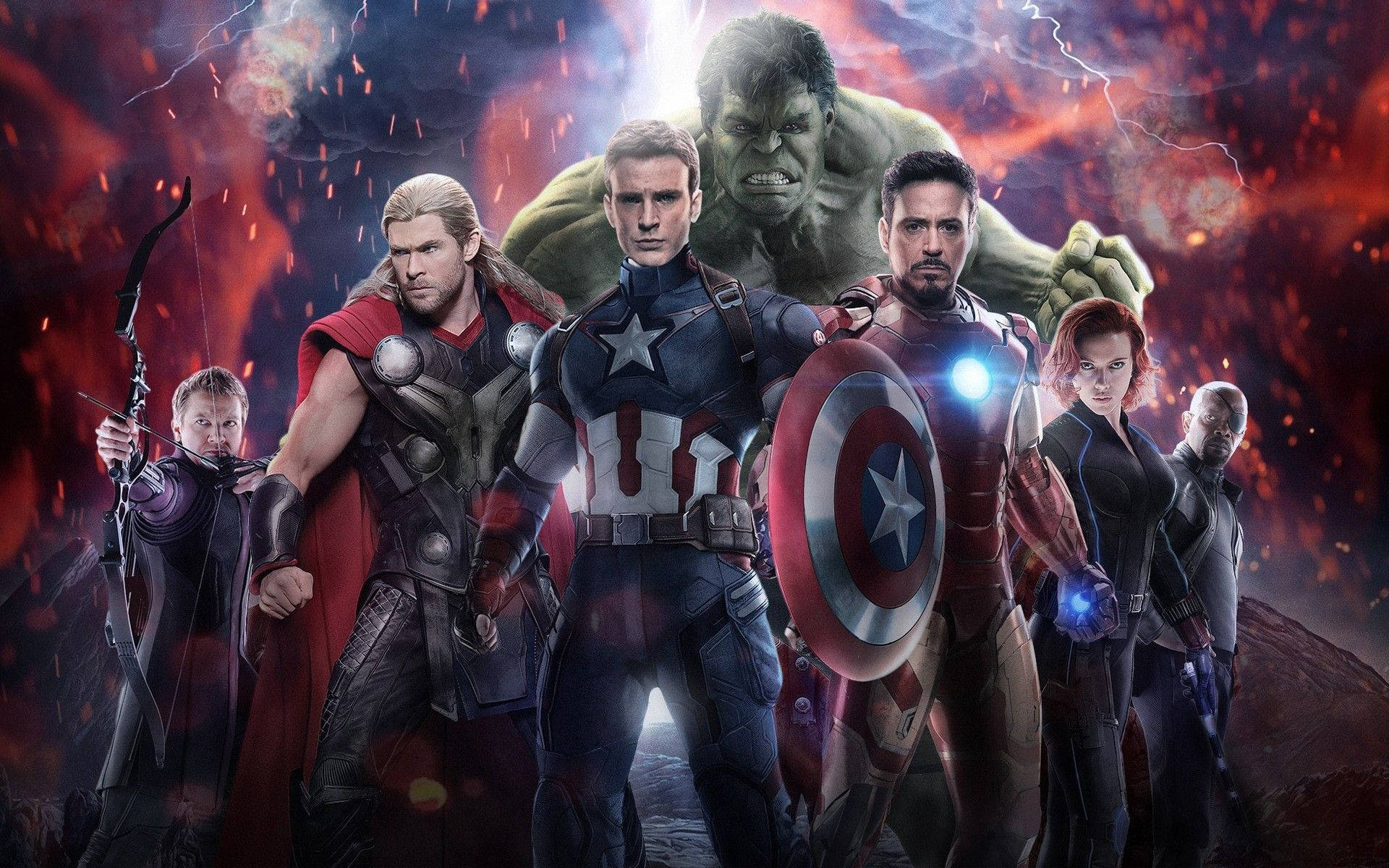 Avengers superhero characters in one, Iron man, Hulk, Captain America, Black Widow and Thor.