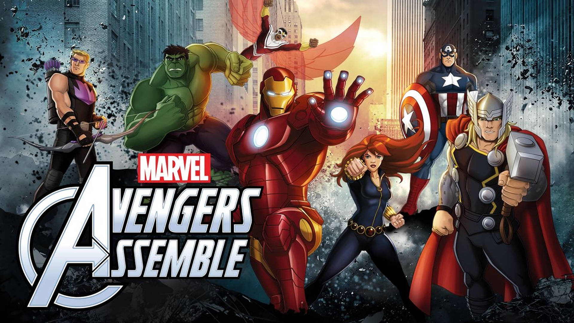 Avengersversammeln Sich Zeichentrick New York Wallpaper