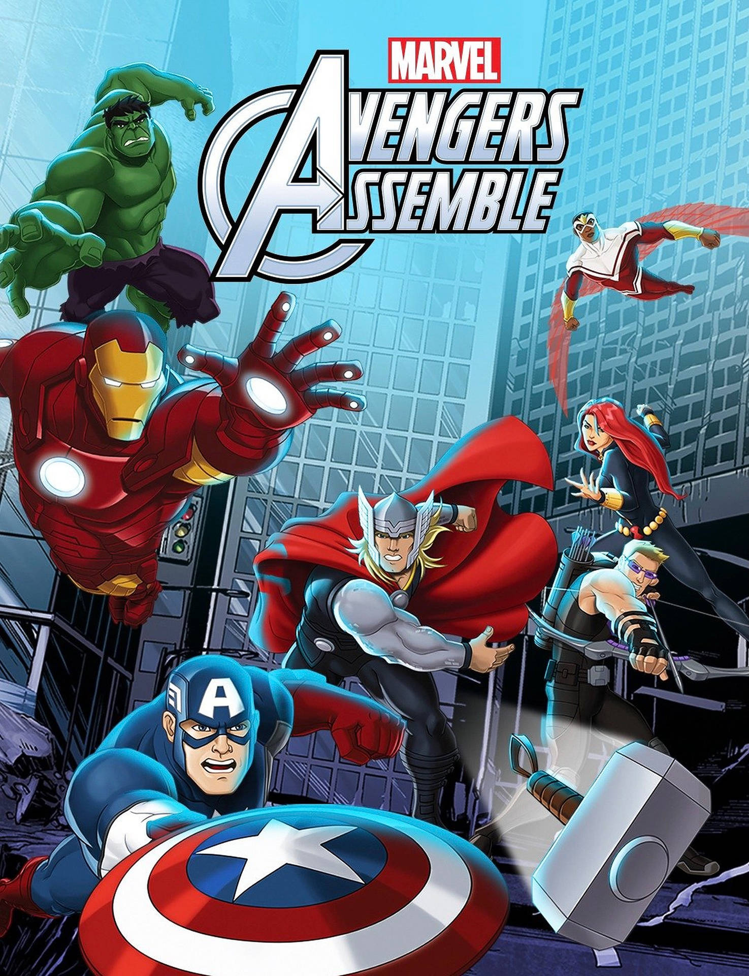 Avengersassemble Cartoon Poster: Avengers Samlas Affisch Med Tecknat Mönster. Wallpaper