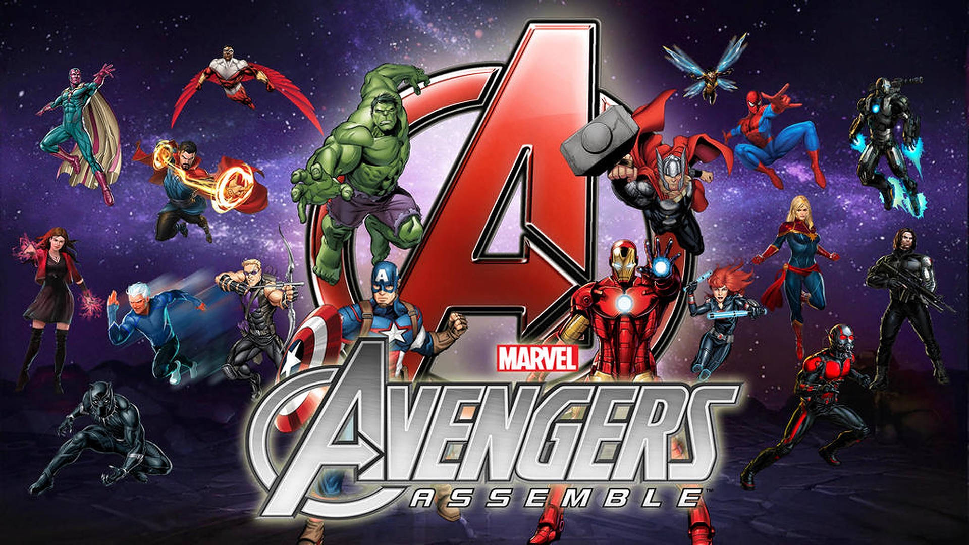 Tryl dig ind i galaksen med dette unikke Avengers Assemble Galaxy Art tapet til din computer og mobil. Wallpaper