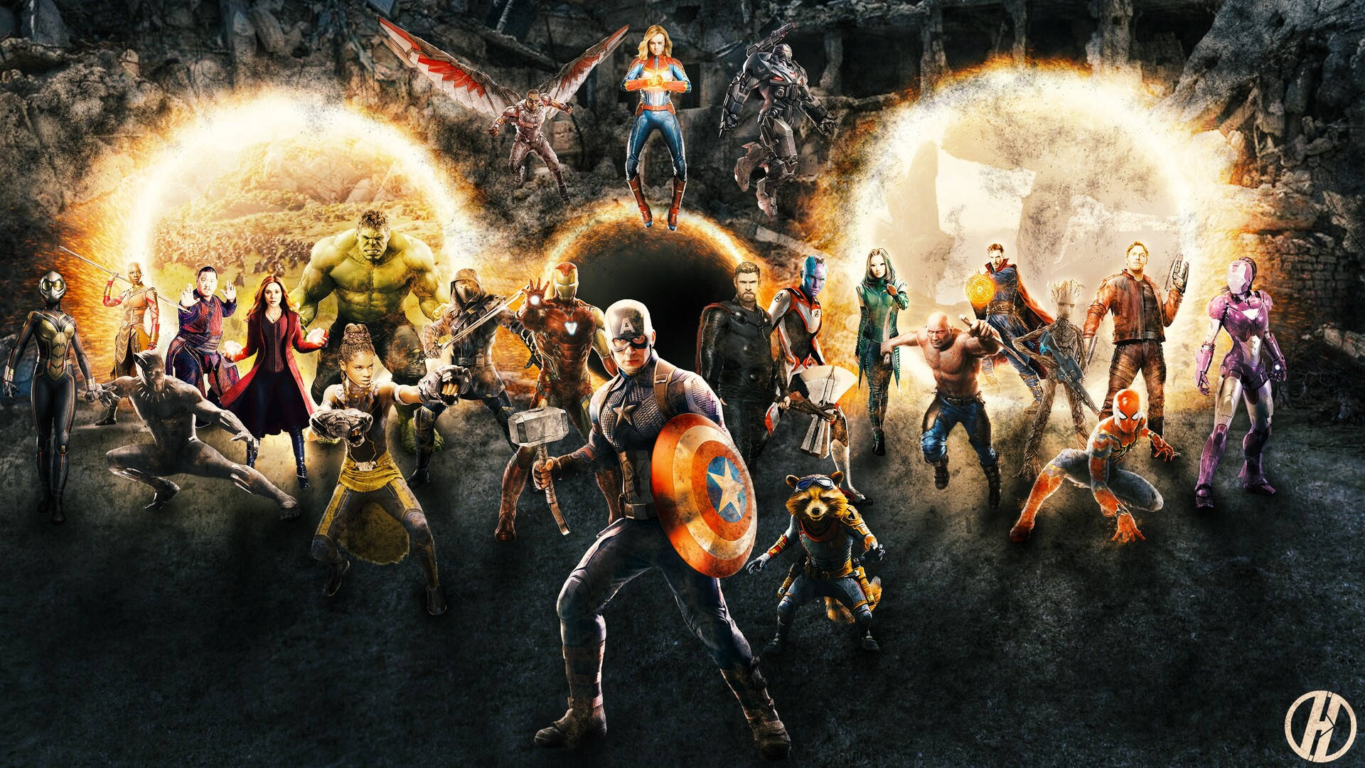 Assemblér Avengers Portalens vægmaleri Wallpaper