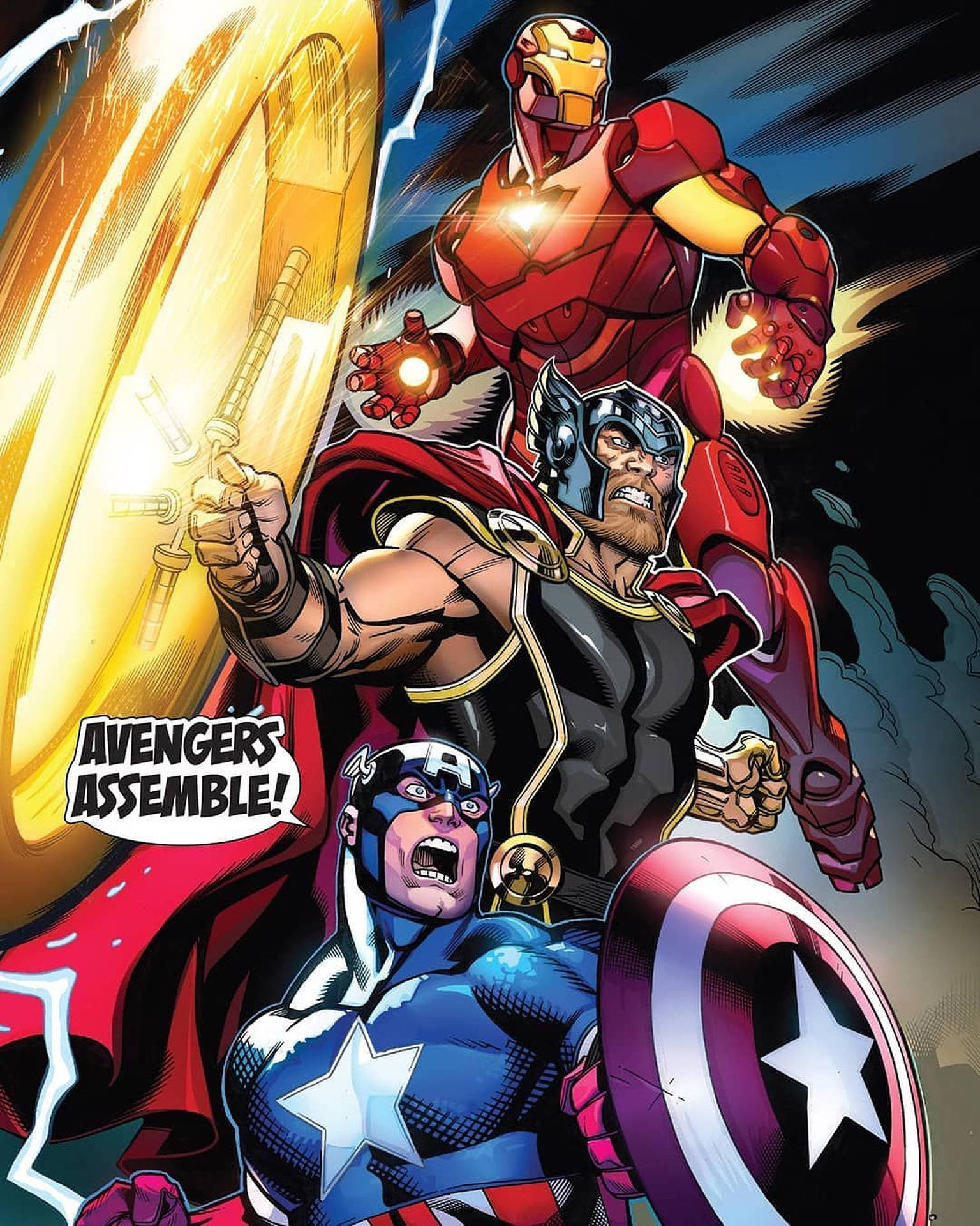 Assemblerer Avengers Thor Iron Man Captain America Tapet Wallpaper