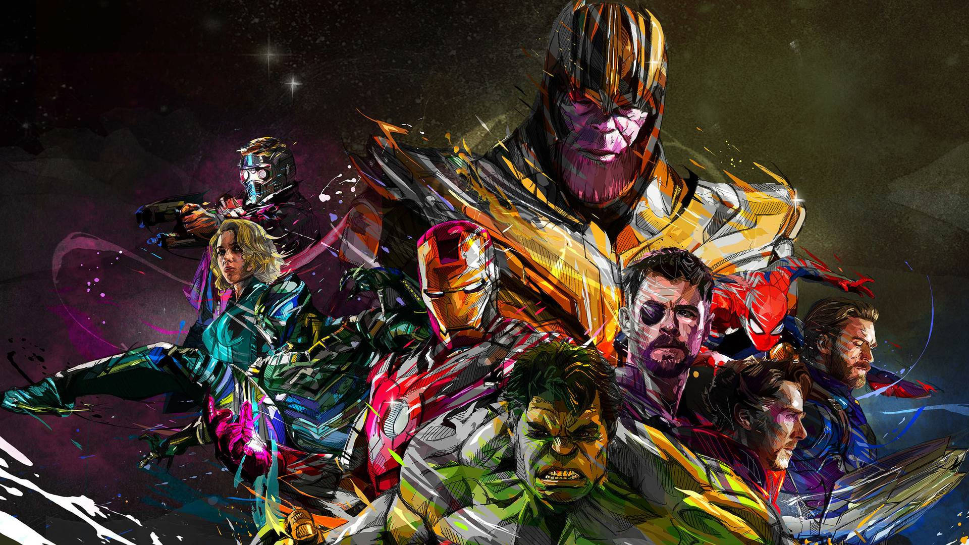 Avengers Farvet Comic Art Skrivebords Tapet Wallpaper