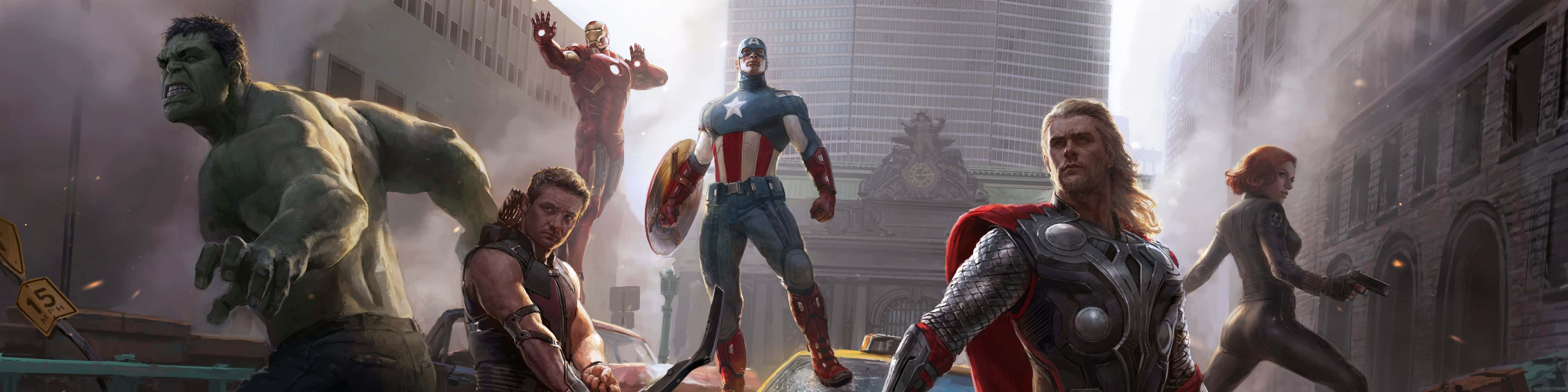 Assemble the Justice with Avengers Dual Screen Wallpaper