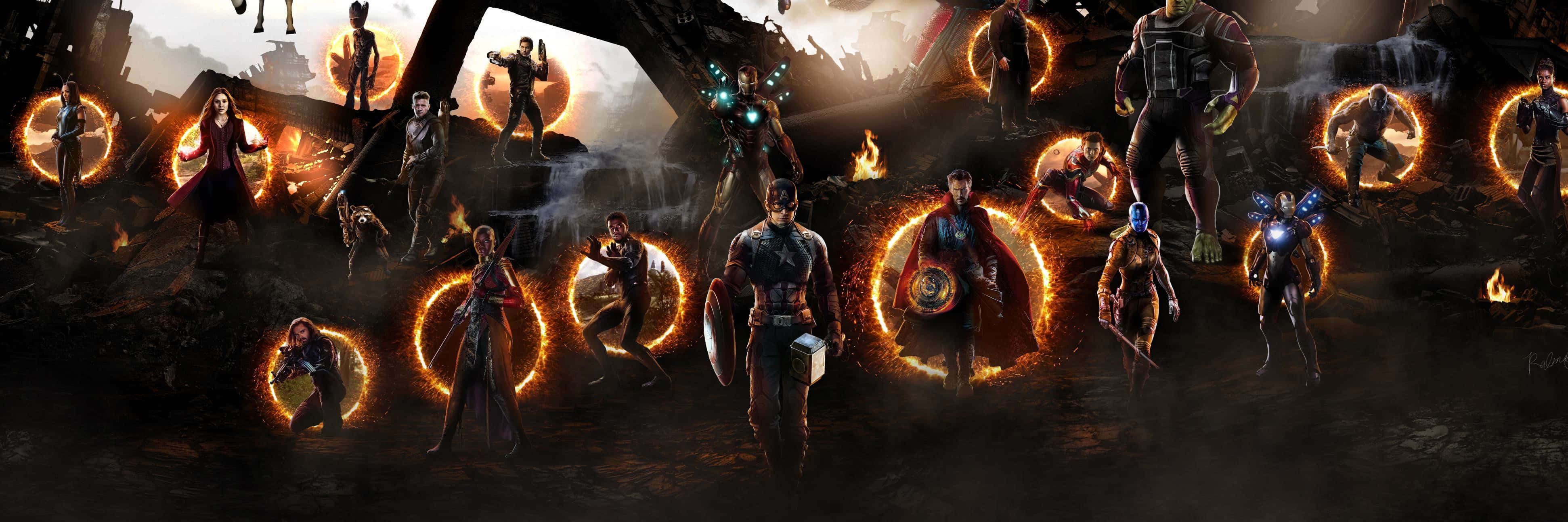 Experience the grandiose of The Avengers in dual screen Wallpaper