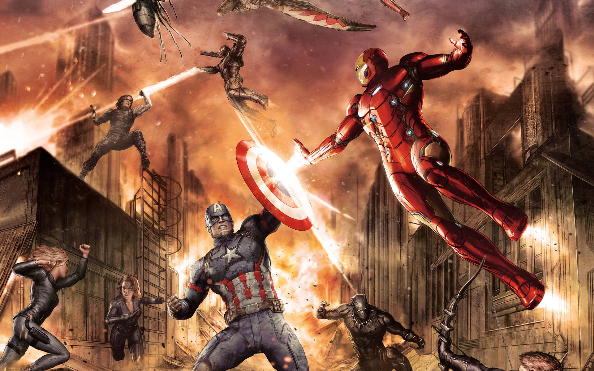 Avengers Fighting Art Captain America Civil War Background