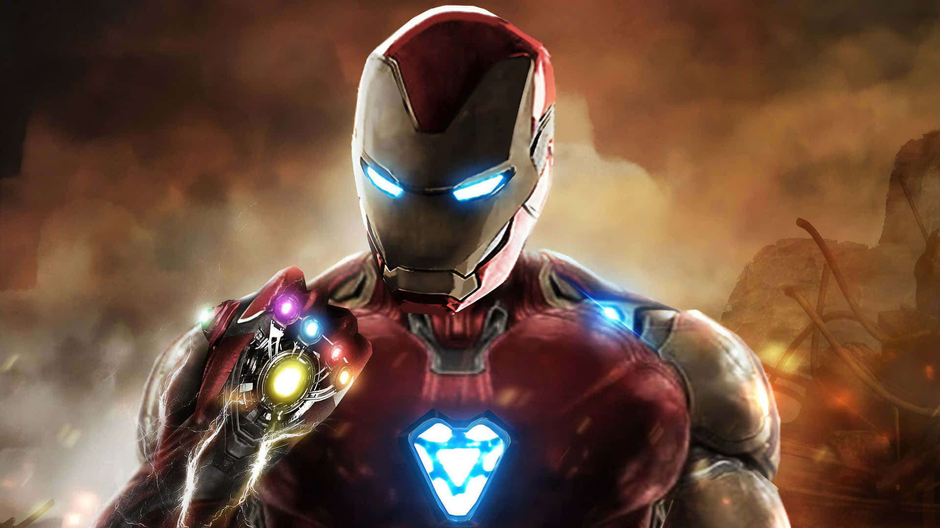 Avengers Iron Man With Infinity Stones In Nano Tech Wallpaper