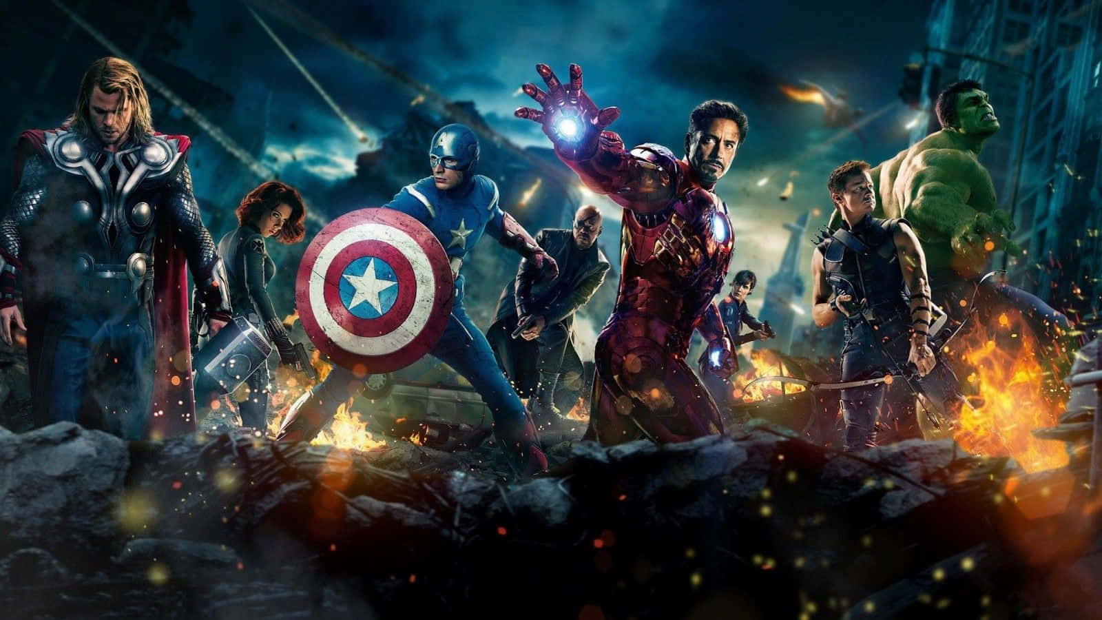 Den Avengers-film vises på et mørkt baggrund. Wallpaper