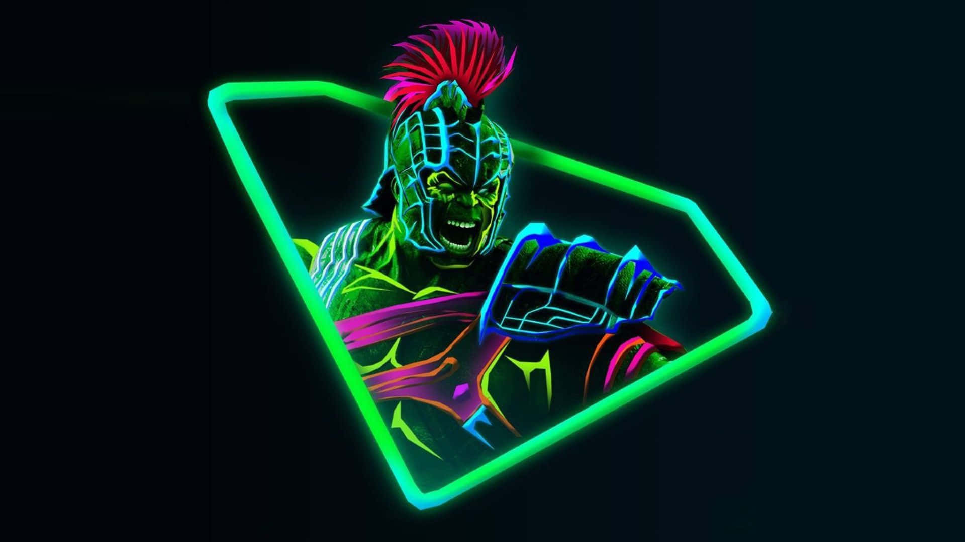 En neon logo med en mand der holder et sværd Wallpaper