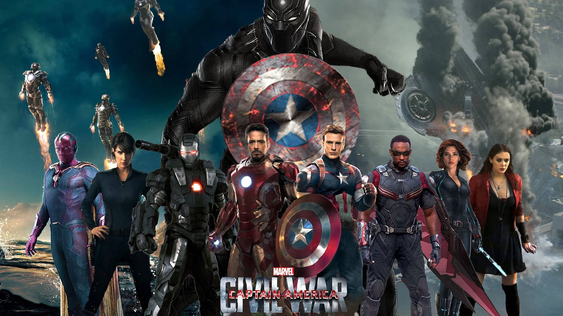 Avengers Lined Up Together Captain America Civil War Background