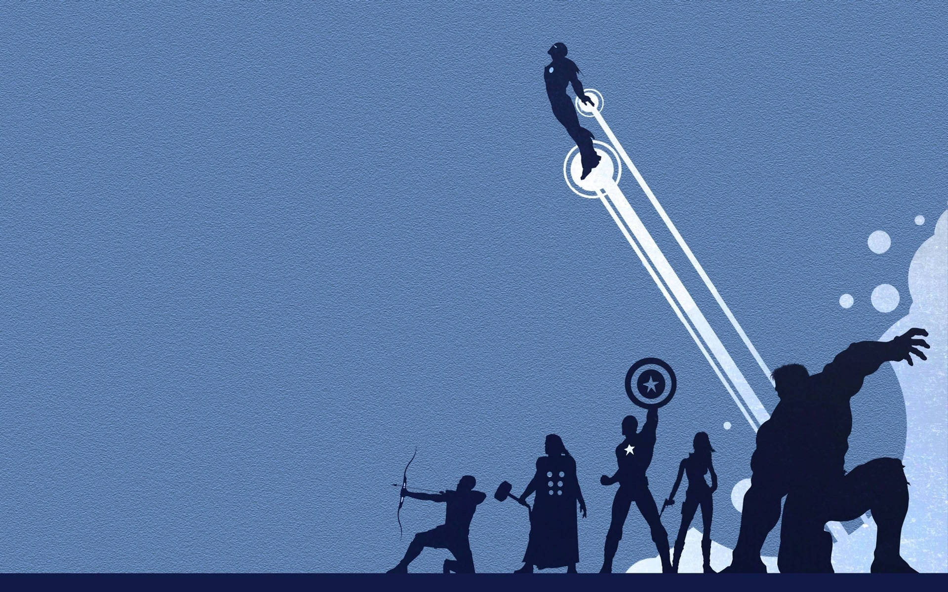 Avengers superheroes shadow in a blue minimalist background.