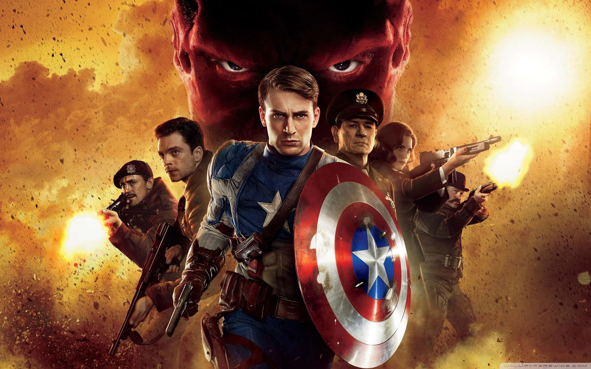 Pósterde La Película De Capitán América Con Muchas Personas Fondo de pantalla