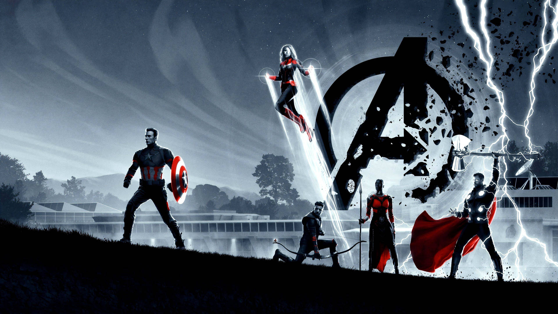 Udskriv det Avengers-silhuet Marvel PC-tapet Wallpaper