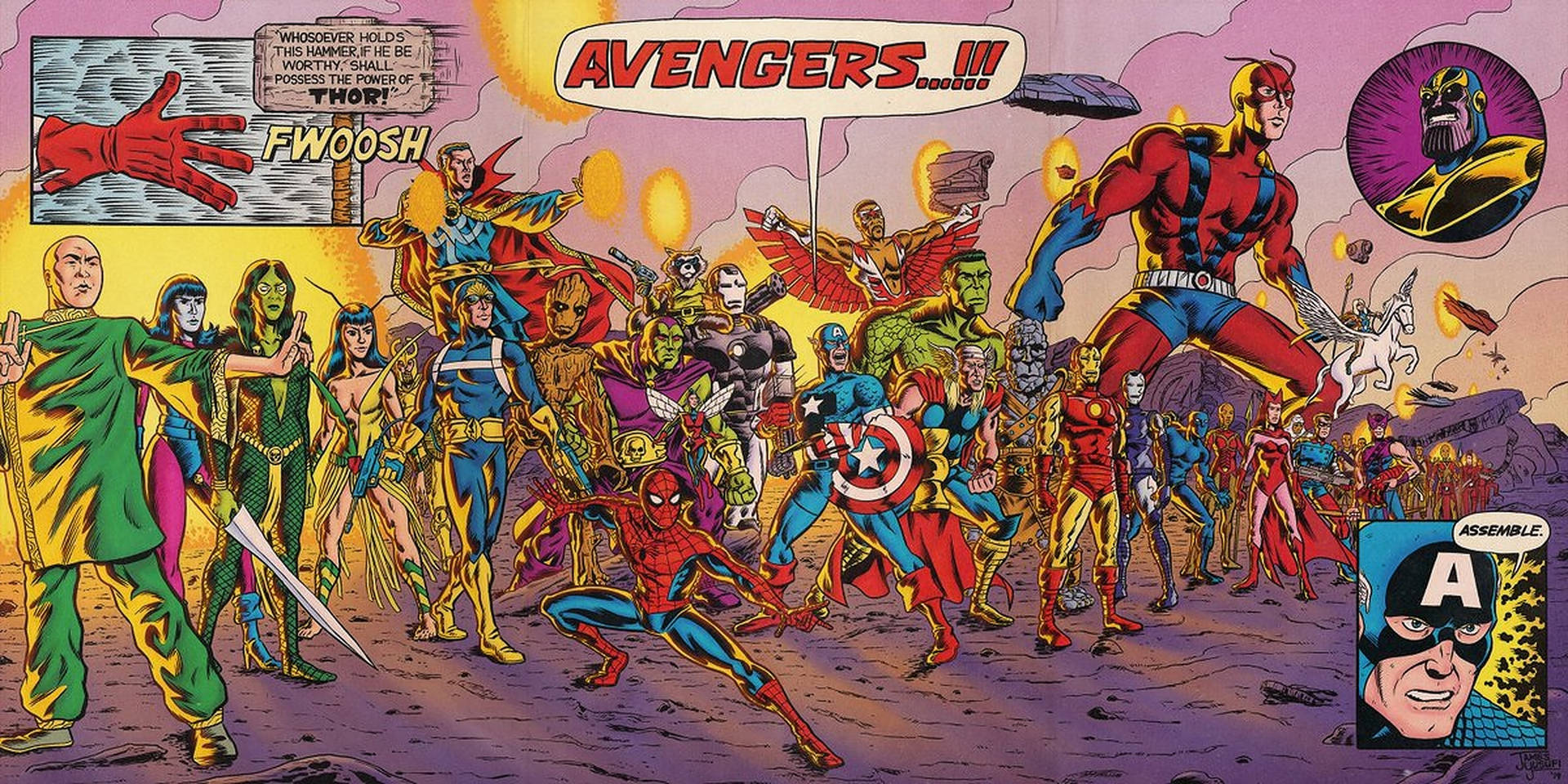 Avengerssuperhelden Vereinen Sich In Comic-kunst Wallpaper