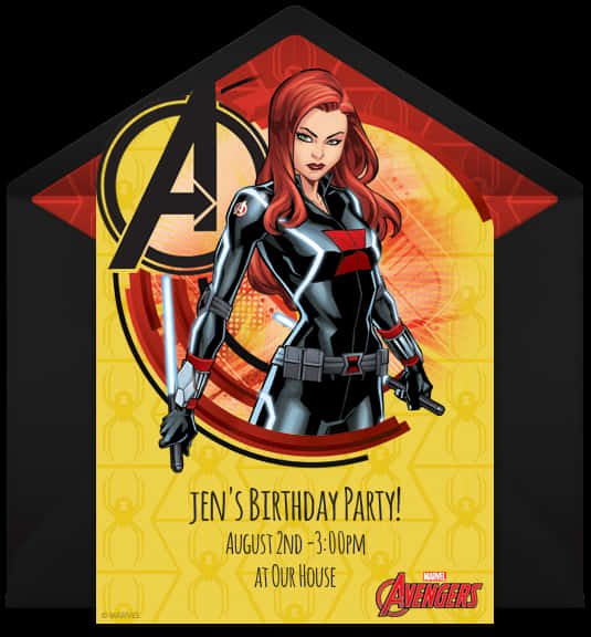 Avengers Themed Birthday Invitation Black Widow PNG