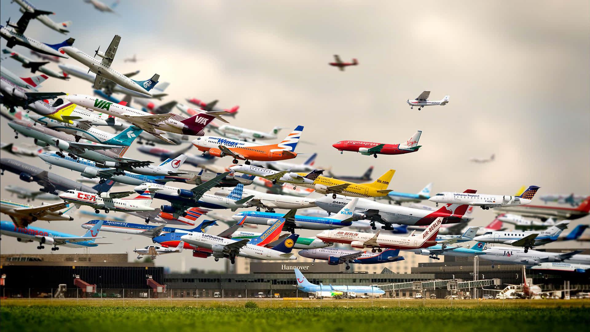 Mångaflygplan Som Flyger På Himlen